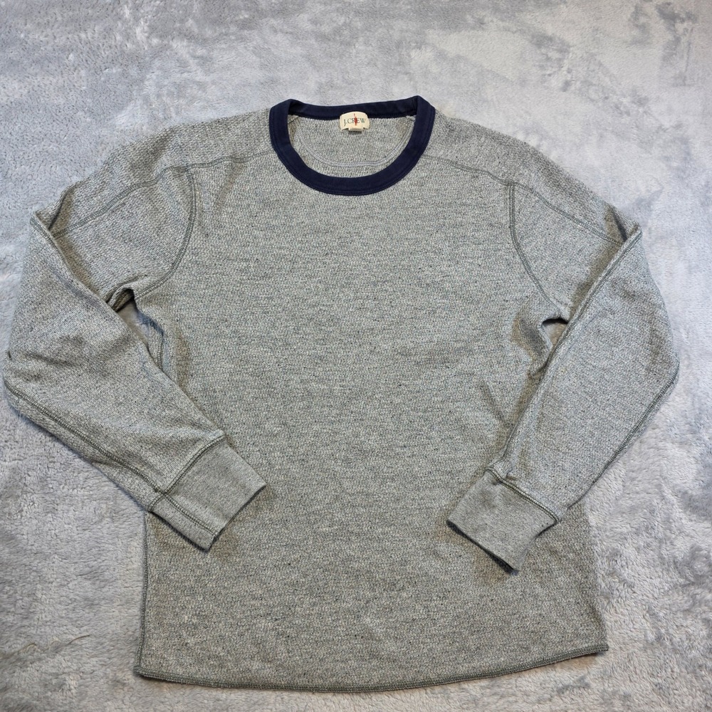 J.Crew Men XS Grey Thermal Shirt Contrast Navy Crew Neck Ringer Oarsman Waffle